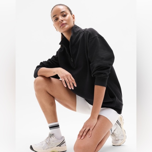 Athleta Forever Fleece 1/4 Zip Sweatshirt // Black - Picture 2 of 13